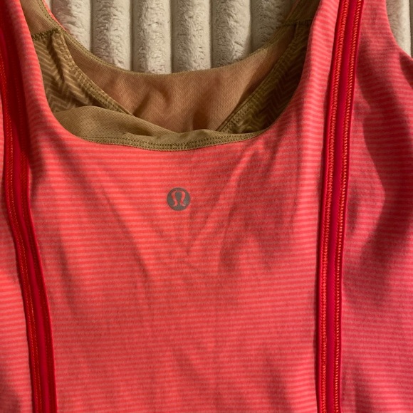 2 LULULEMON WHOLEHEARTED TANK BRIGHT ORANGE/TONKA - BLUE STRIPE SIZE-8 LONG - Picture 9 of 15